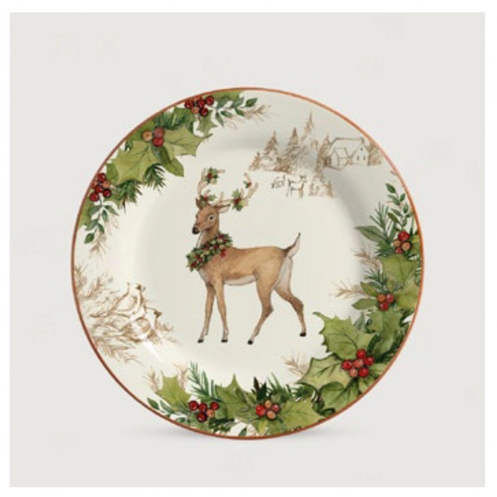 PRATO JANTAR RENA COM GUIRLANDA DECORADO